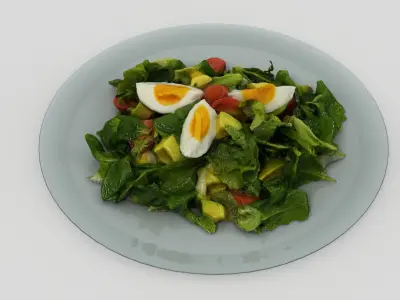 Salad 2 with eggs and tomatoes on plate 3D model
