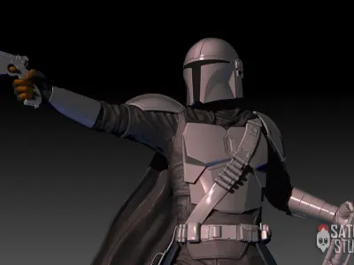 The mandalorian 3d print model star wars statue holding gun 3D print model