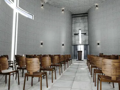 Modern Church With Interior Low-poly 3D model