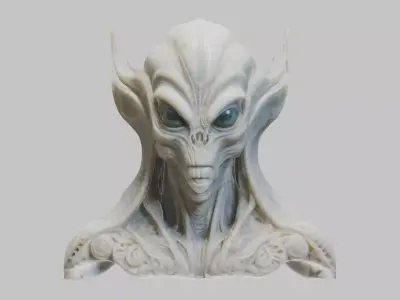 Alien Head Bust - Marble Sculpture with Two Texture Versions Low-poly 3D model