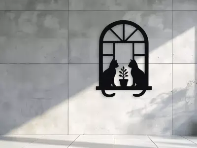 Cats on Window Sill Wall Decor 3D model