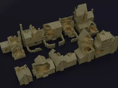 Modular Village Ruins Tabletop Terrain 28 MM 3D print model