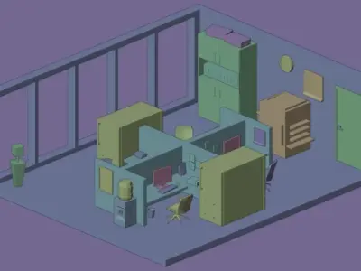 Low poly office with desk and chairs Low-poly 3D model