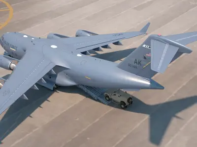 Boeing C17 Globemaster III Transport Aircraft with Oshkosh M ATV Loaded Rigged 