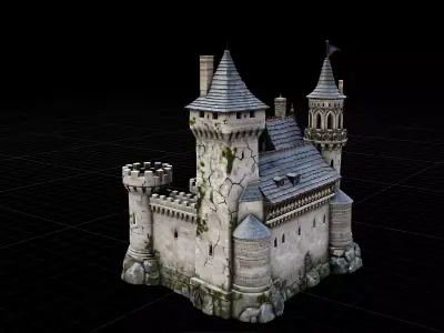 Ancient Stone Stronghold Detailed Fantasy Citadel Architecture Low-poly 3D model