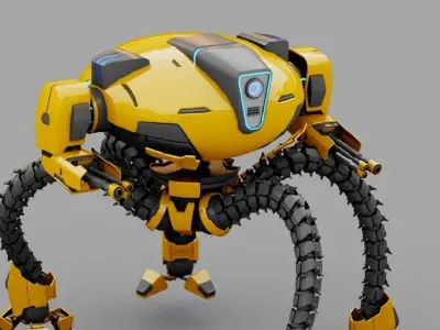 Octopus fighter rigged - animated character 3D model