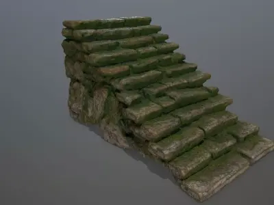 stairs stone wall with moss Low-poly 3D model