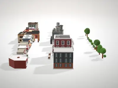 Buildings city with and trees 3D model