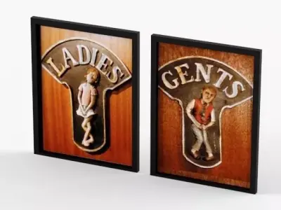 Funny Ceramic Relief Toilet Signs Ladies and Gents 3D model
