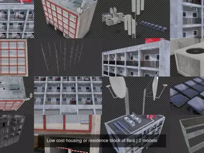 Low cost housing or residence block of flats 3D Model Pack