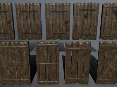 doors pair of wooden Low-poly 3D model