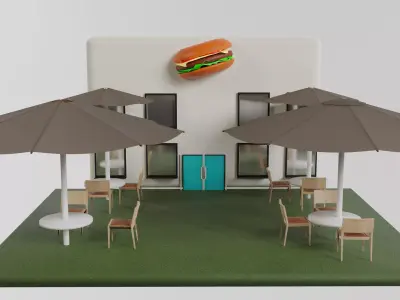 Summer area of a burger cafe 3D model