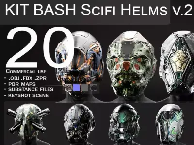 20 Scifi Helmets with Textures Ready for Games and 3D Softwares Low-poly 3D model