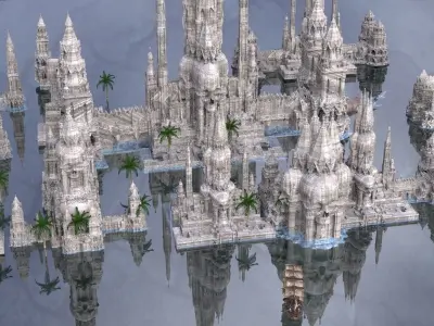 Ancient pirate City With Frigate Ship Full Kit bash 3D model