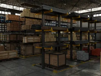Warehouse industrial building with doors 3D model