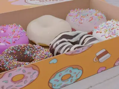 Photorealistic Donut Box Set - 6 Pack - PBR High-Detail 3D model