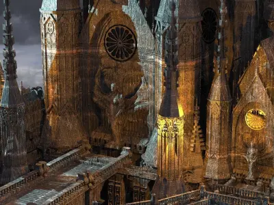 Dark Gothic Cathedral Dragon Architecture 4 Kit bash 3D model