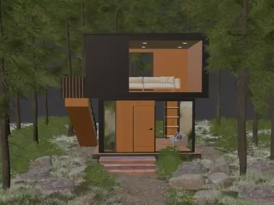 Modern Forest Cabin Exterior Visualization Scene Low-poly 3D model