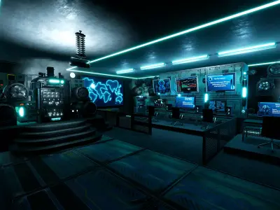 SciFi Control Room  Low-poly 3D model