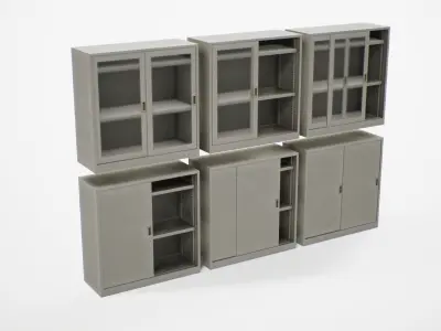 Modular Japanese Office Shelves - 6 models Free low-poly 3D model
