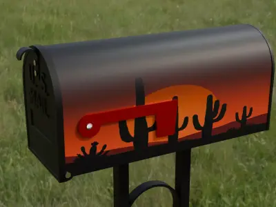 Painted Mailbox with Desert Sunset Low-poly 3D model