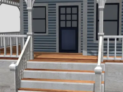 American Style Cottage - Town House Model Low-poly 3D model 2
