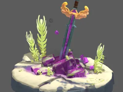 Underwater Stone Sword Low-poly 3D model