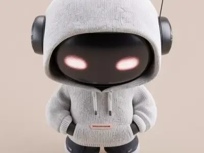 Cute Hoodie Robot 3D Model Glowing Eyes Streetwear Style Low-poly 3D model