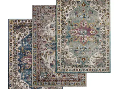 Rug Set 8 three rugs with ornate design 3D model