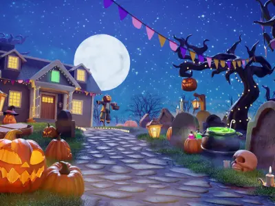 Cartoon Spooky Halloween Props Bundle Pack 3D model