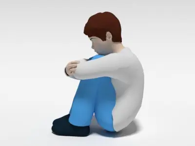 Cartoon Kid Sitting On The Floor 3D model