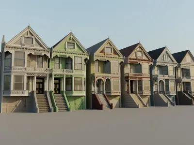 San Francisco Painted Ladies - US West Coast Houses Pack Low-poly 3D model