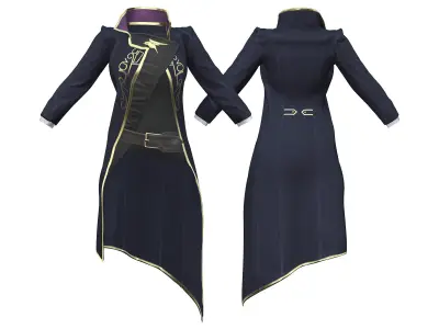 Full Black Fantasy Outfit Jacket Pants Boots Mask Low-poly 3D model