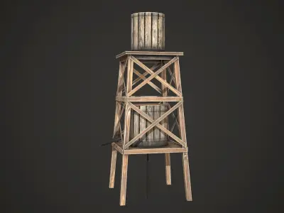Water Tower Low Poly  Low-poly 3D model