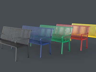 Metal Modern Bench 3 PBR Game Ready Low-poly 3D model