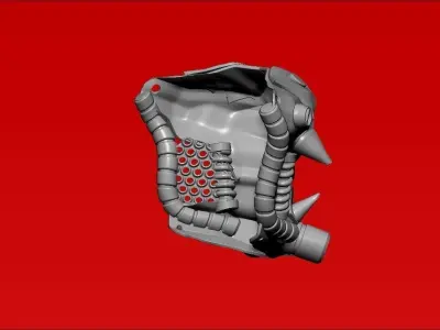 japanese oni scifi demon robot mask 3D print model