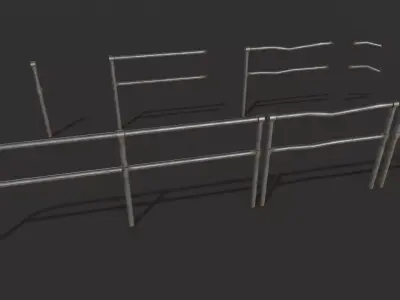 Fence Metal set Game-Ready Low-poly 3D model