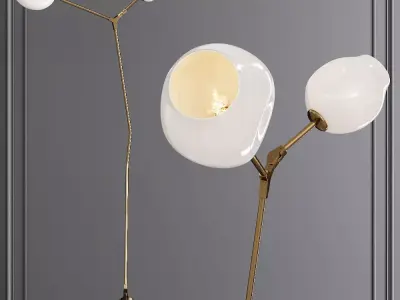 Branching Bubble Floor Light Brushed Brass and White Glass 3D model