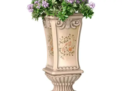 Ornamental plant flowers in classic ceramic vase urn flowerpot  3D model