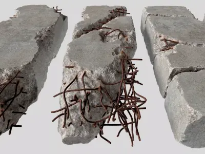 Concrete Slab Pack 01 - 5 Game Ready PBR Models 3D model