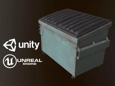 Dumpster - PBR Game Ready metal trash can on wheels Low-poly 3D model