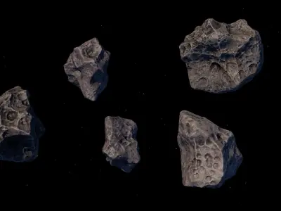 Astroid and Planet Low-poly 3D model