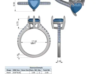 Heart Shape Diamond Engagement Ring 3DM STL File 3D print model