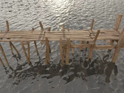 Wood Pier Low-poly 3D model