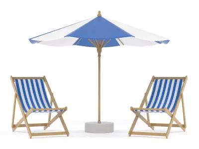 Beach Umbrella and Chair 3D model