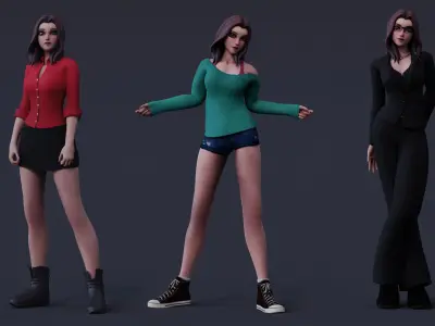 Angela Cartoon Girl Rig Outfit 3 Low-poly 3D model