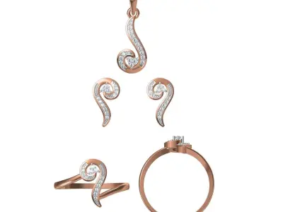 Light wt Ring Earrings Pendant set 3dm stl 1-render details 3D print model