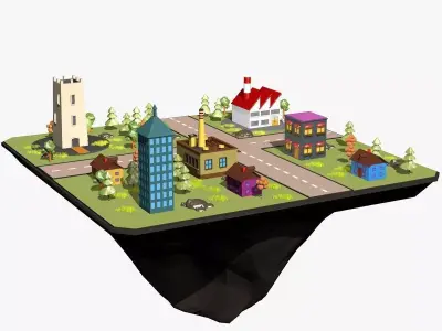 Cartoon City Landscape Low-poly 3D model