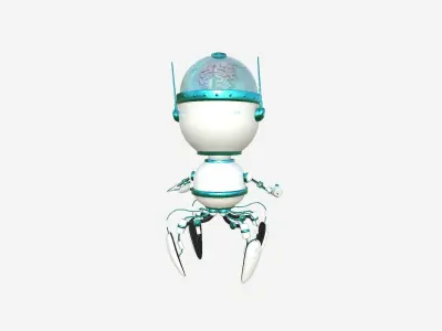 Brain Robot G02 White Blue - SciFi Character Design Low-poly 3D model