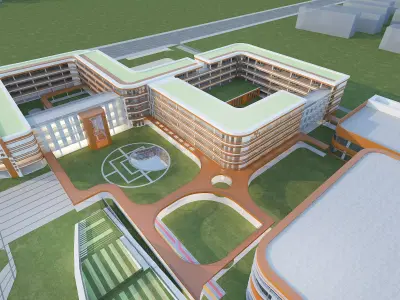School teaching building Low-poly 3D model